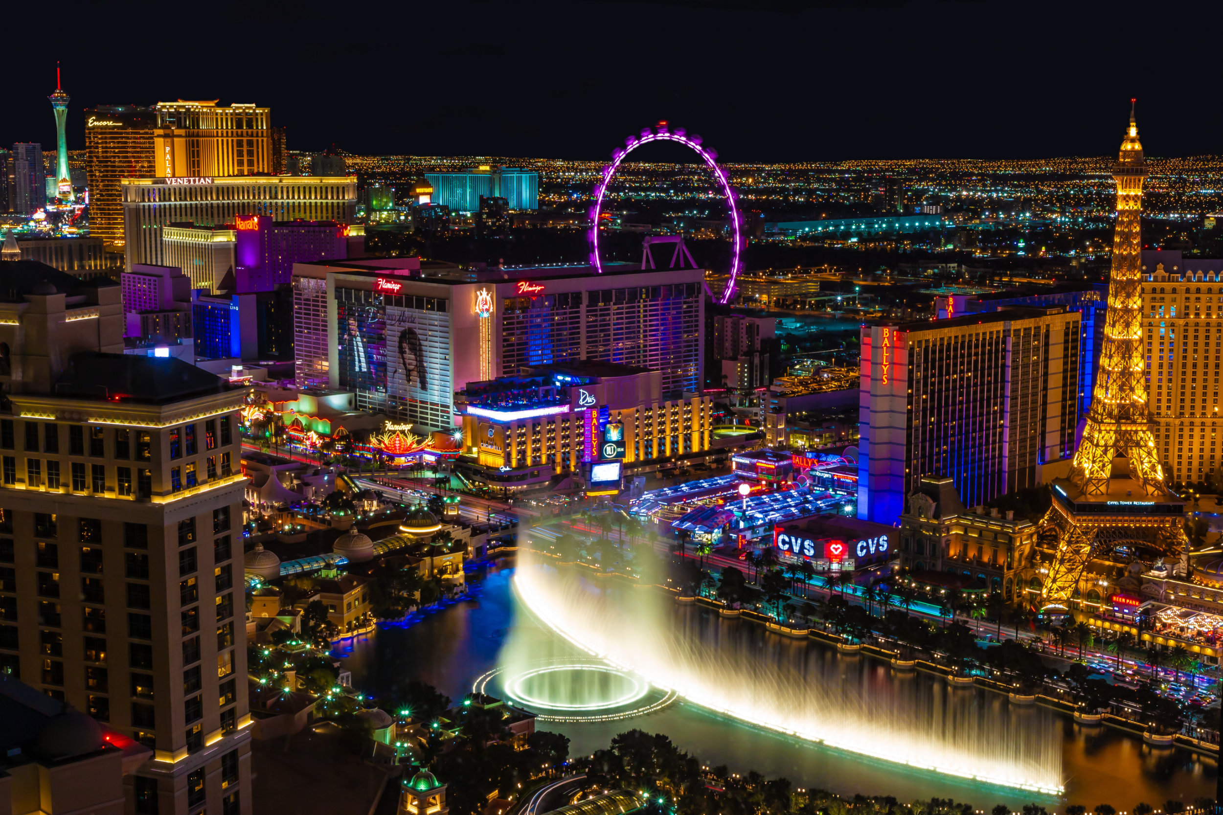 View from above Las Vegas at night