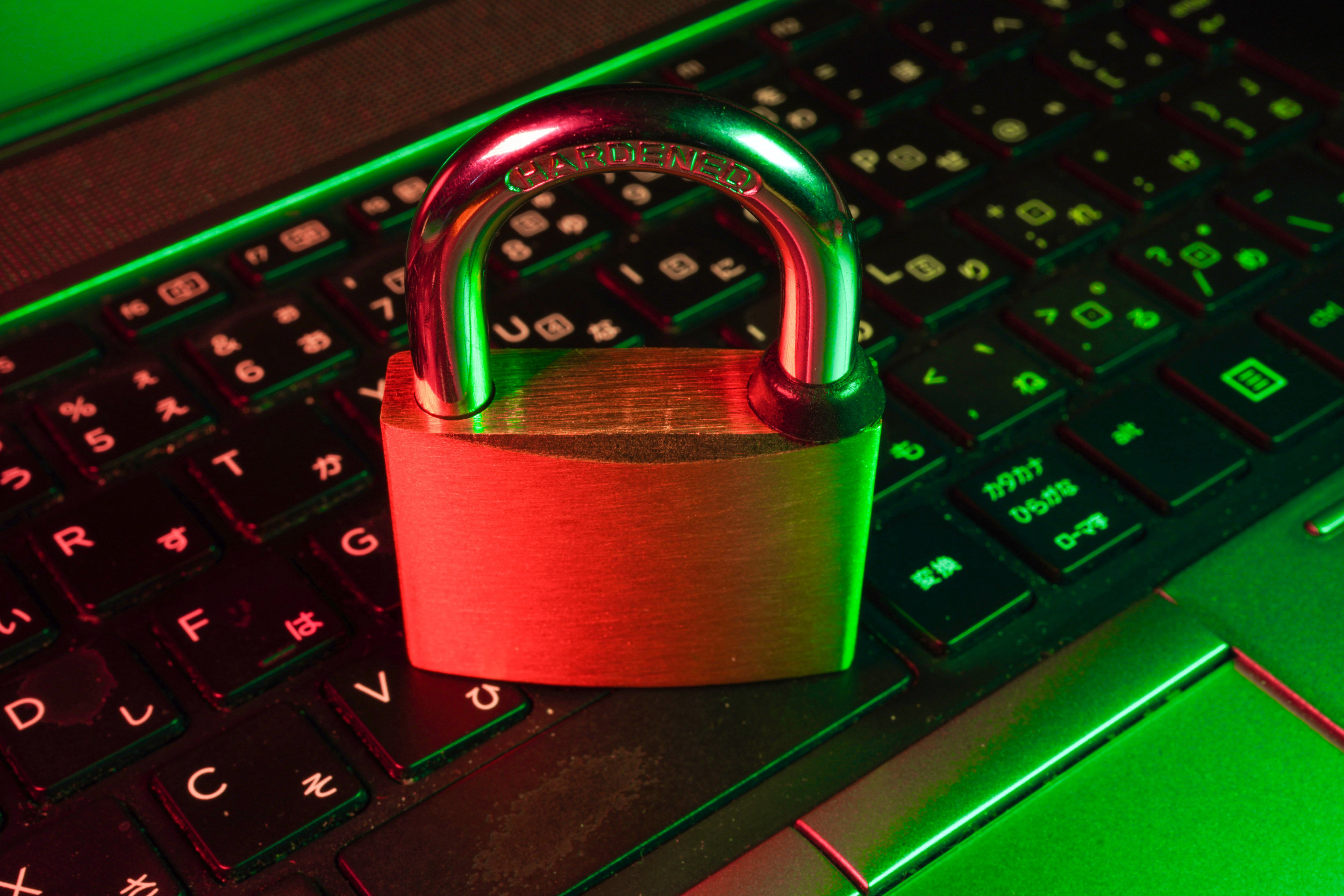 Padlock on a computer keyboard