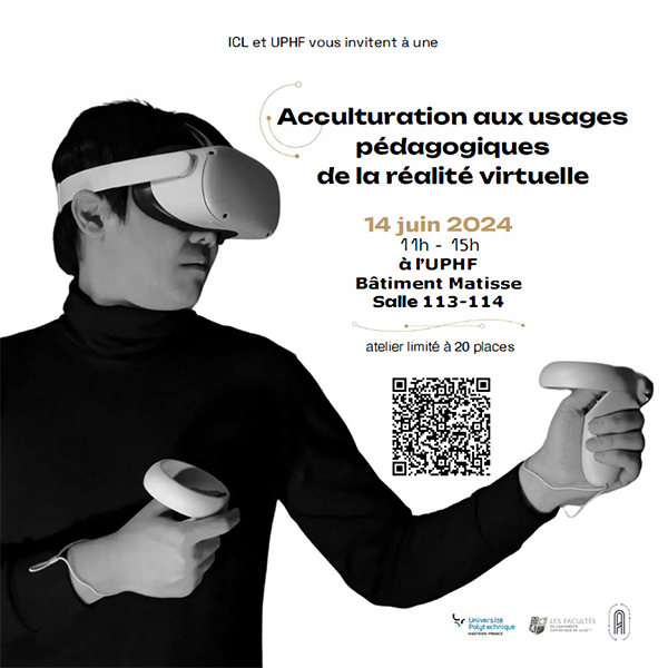 Flyer montrant une personne en noir et blanc avec un casque de réalité virtuelle