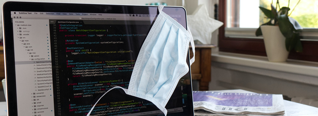 Surgical mask on a laptop